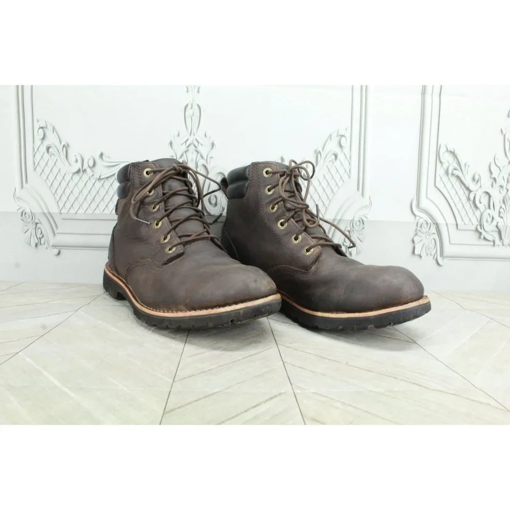 LL Bean Brown Leather Plain-Toe Bucksport Vibram Sole Work Boots Size 10 M - Picture 3 of 9